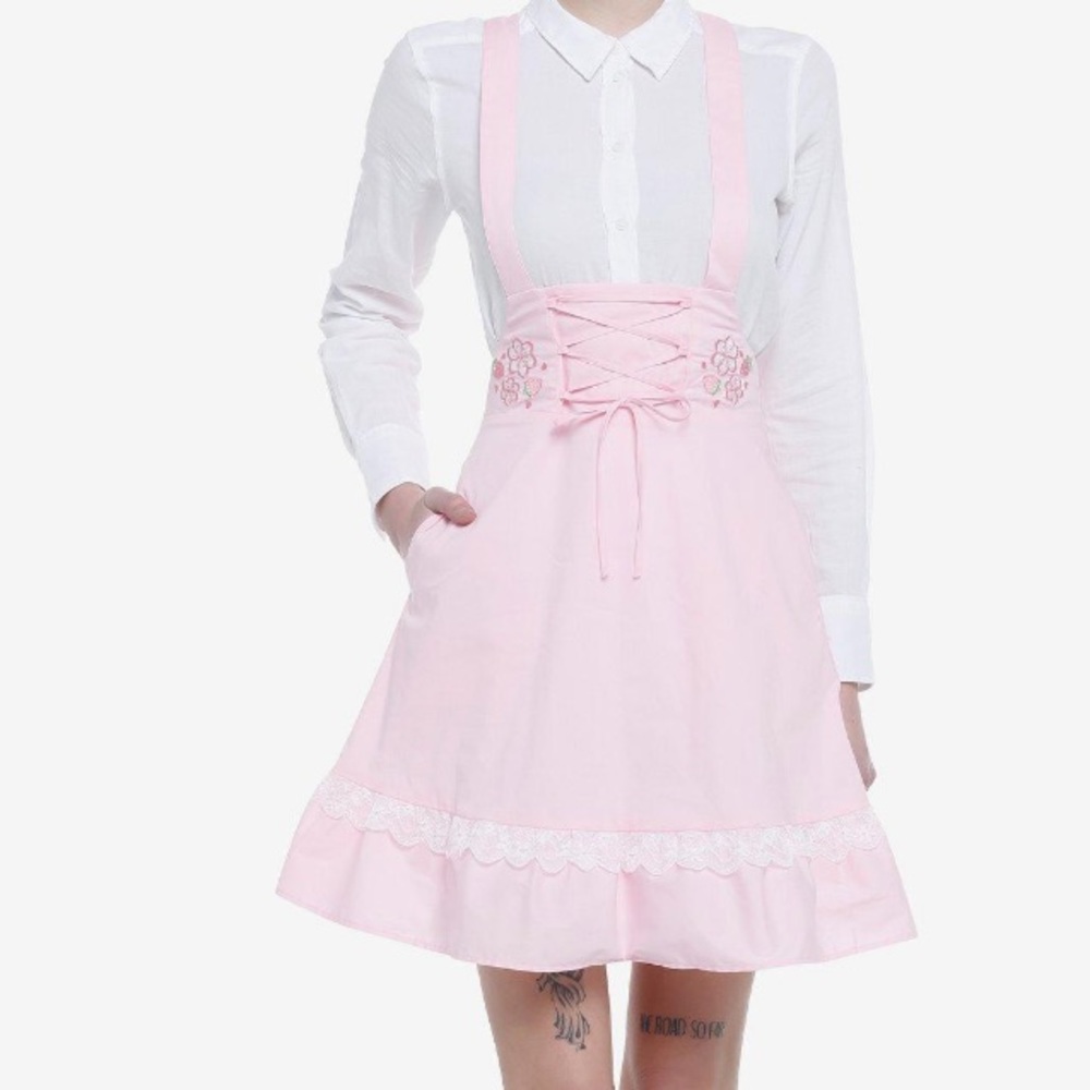 NWOT Pink Sakura‎ Lace-Up High-Waisted Suspender Skirt Hot Topic